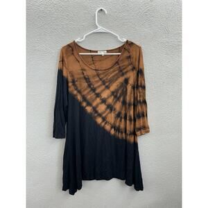 Ava James Womens Shirt Size Medium Black Brown Tye-Dye 3/4 Sleeve